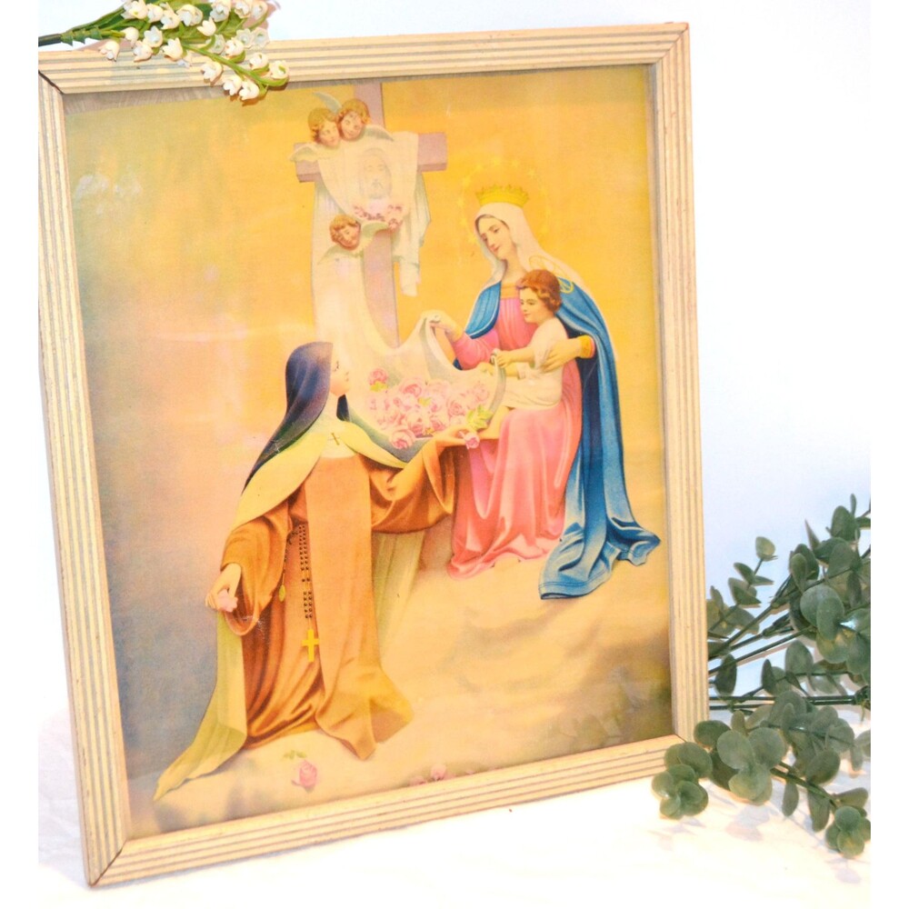 1940s St. Theresa Little Flowers of Jesus Framed Art
